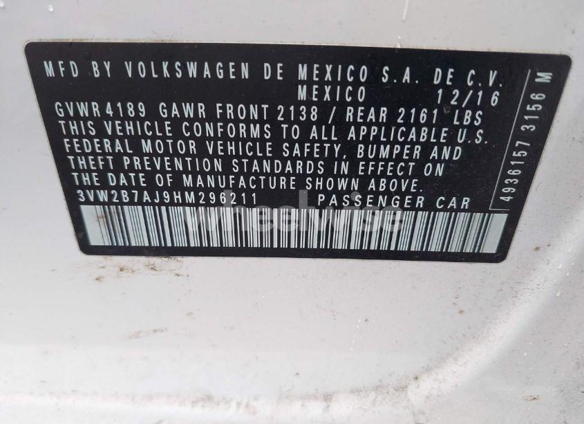 Photo 9 of 2017 Volkswagen Jetta 1.4T S (VIN 3VW2B7AJ9HM296211)