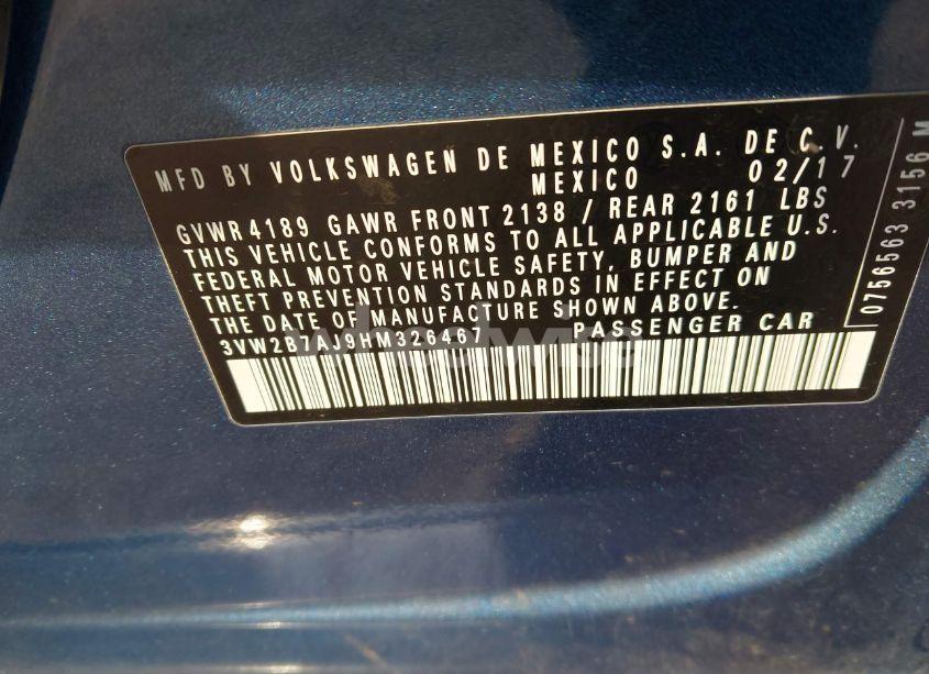 Photo 9 of 2017 Volkswagen Jetta 1.4T S (VIN 3VW2B7AJ9HM326467)