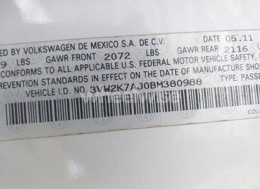 Photo 9 of 2011 Volkswagen Jetta 2.0L S (VIN 3VW2K7AJ0BM380988)