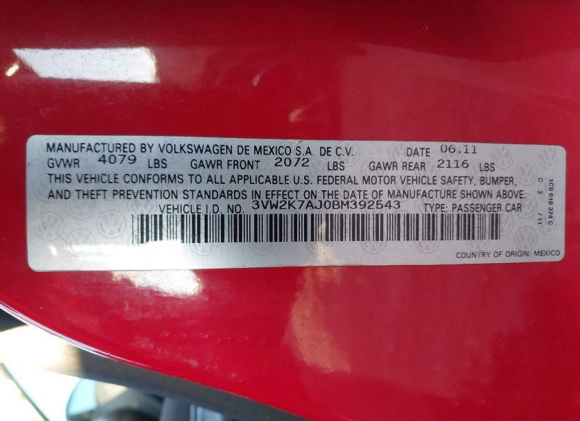 Photo 9 of 2011 Volkswagen Jetta 2.0L S (VIN 3VW2K7AJ0BM392543)