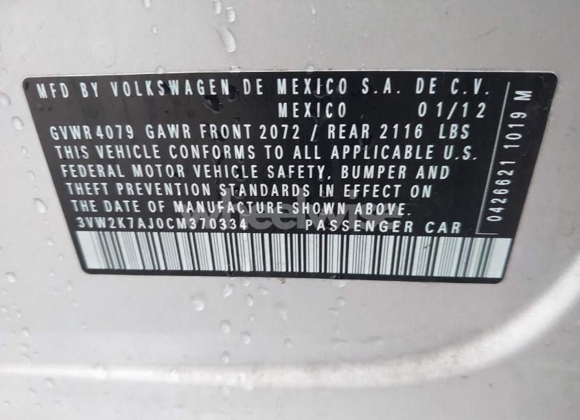 Photo 9 of 2012 Volkswagen Jetta 2.0L S (VIN 3VW2K7AJ0CM370334)