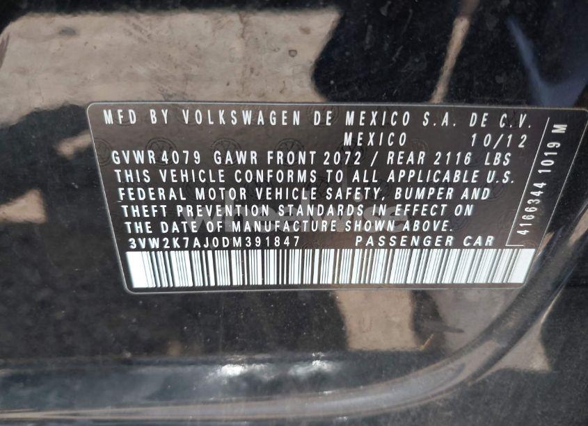 Photo 9 of 2013 Volkswagen Jetta 2.0L S (VIN 3VW2K7AJ0DM391847)