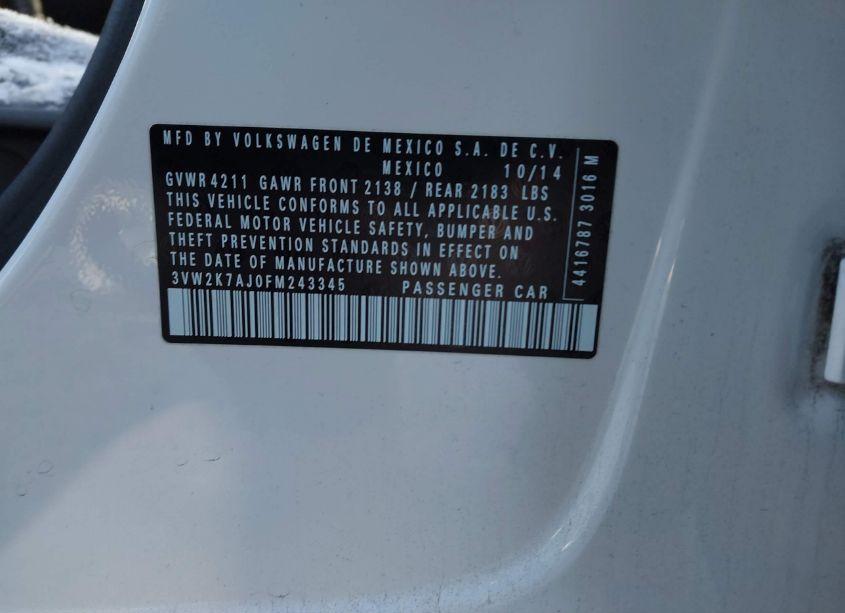 Photo 9 of 2015 Volkswagen Jetta 2.0L S (VIN 3VW2K7AJ0FM243345)