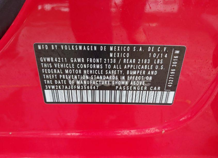 Photo 9 of 2015 Volkswagen Jetta 2.0L S (VIN 3VW2K7AJ0FM356647)