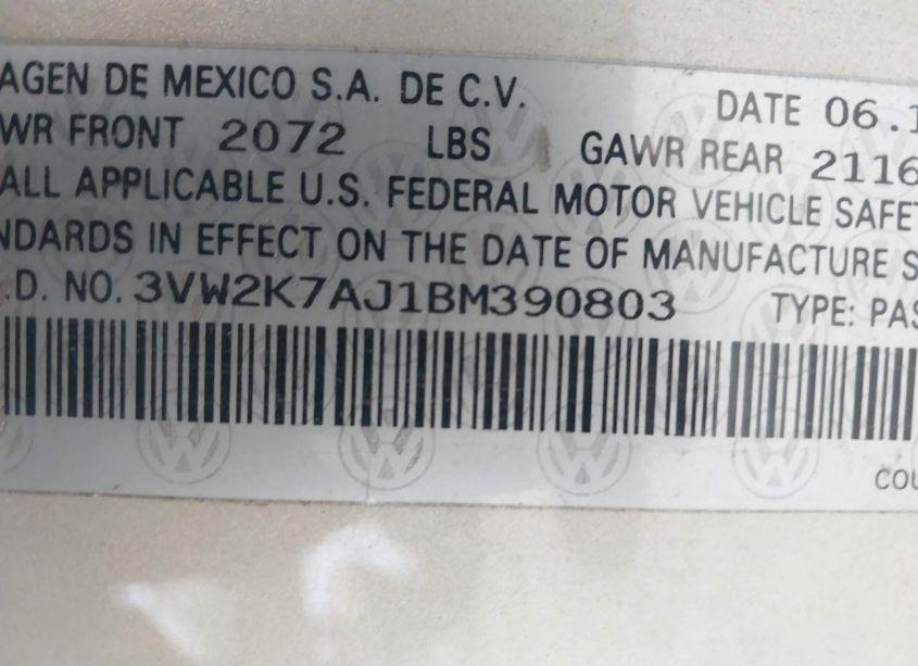 Photo 9 of 2011 Volkswagen Jetta 2.0L BASE/2.0L S (VIN 3VW2K7AJ1BM390803)