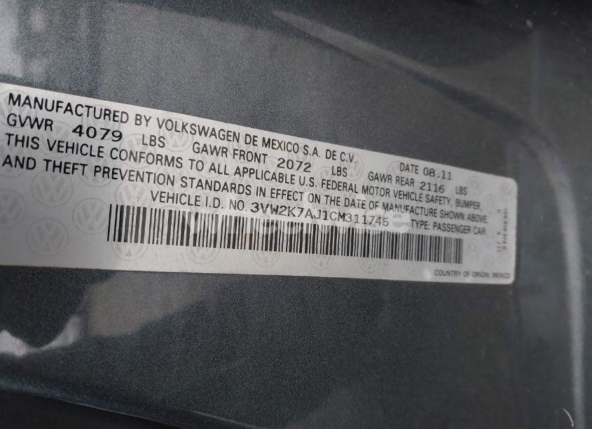 Photo 9 of 2012 Volkswagen Jetta 2.0L S (VIN 3VW2K7AJ1CM311745)