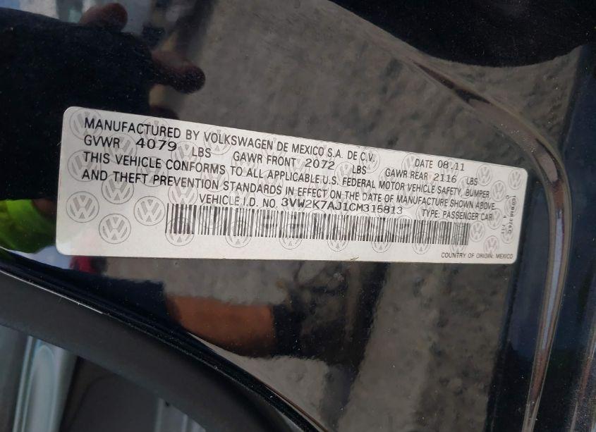 Photo 9 of 2012 Volkswagen Jetta 2.0L S (VIN 3VW2K7AJ1CM315813)