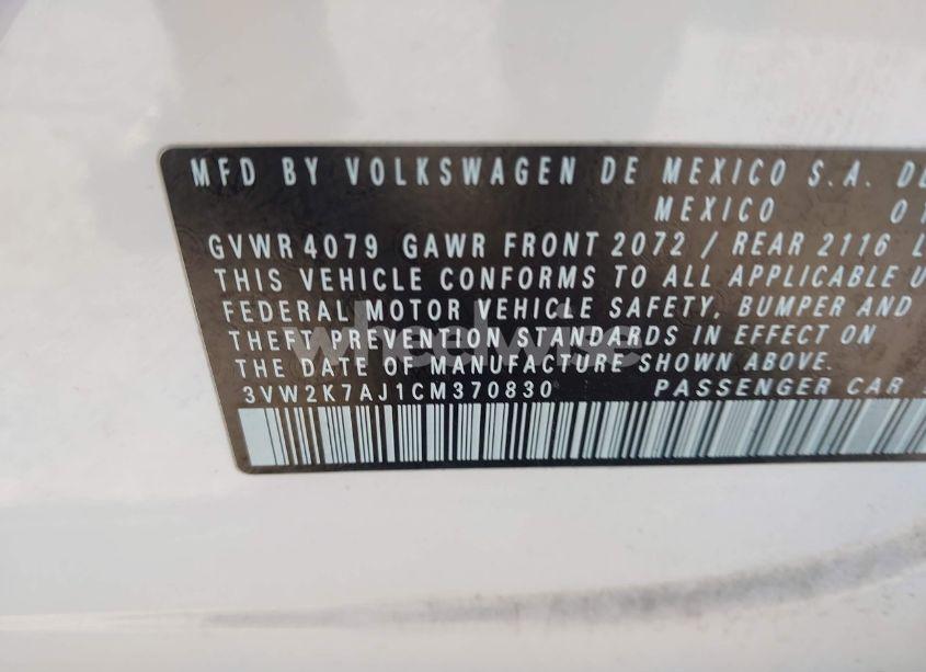 Photo 9 of 2012 Volkswagen Jetta 2.0L S (VIN 3VW2K7AJ1CM370830)