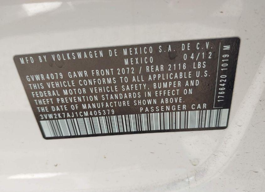 Photo 9 of 2012 Volkswagen Jetta 2.0L S (VIN 3VW2K7AJ1CM405379)