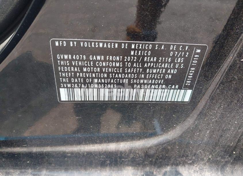 Photo 9 of 2013 Volkswagen Jetta 2.0L S (VIN 3VW2K7AJ1DM352989)