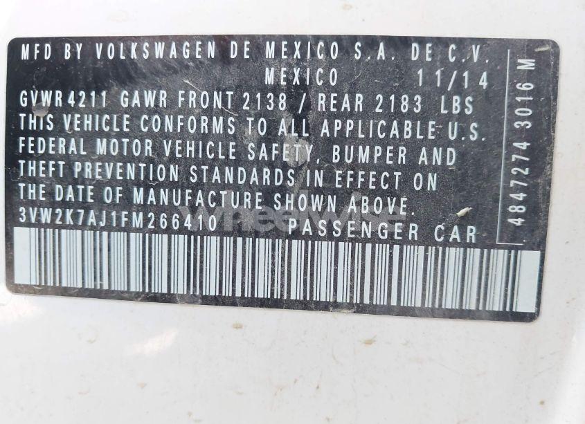 Photo 9 of 2015 Volkswagen Jetta 2.0L S (VIN 3VW2K7AJ1FM266410)