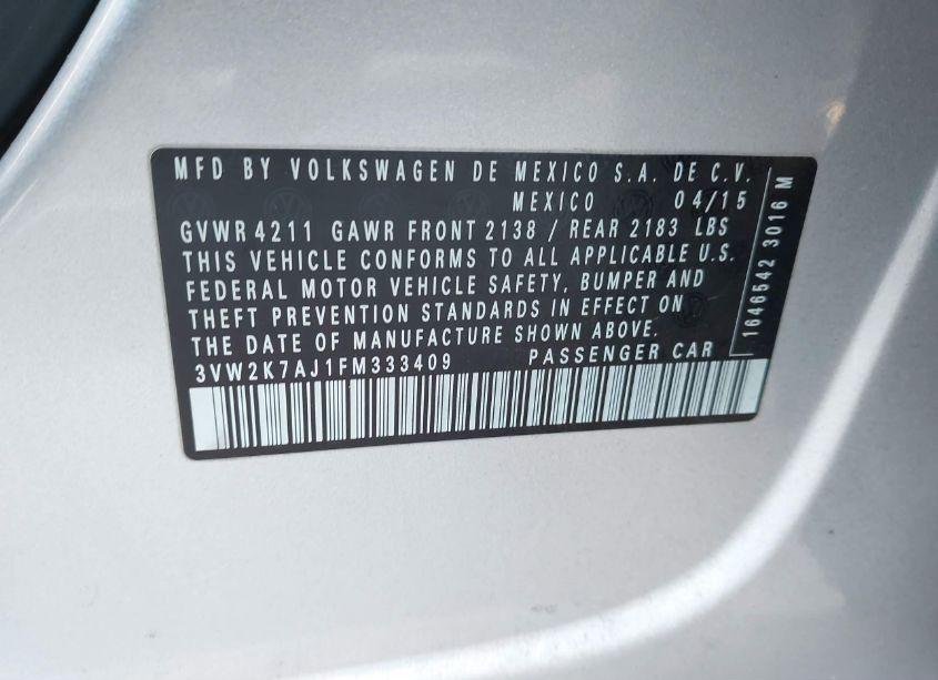 Photo 9 of 2015 Volkswagen Jetta 2.0L S (VIN 3VW2K7AJ1FM333409)