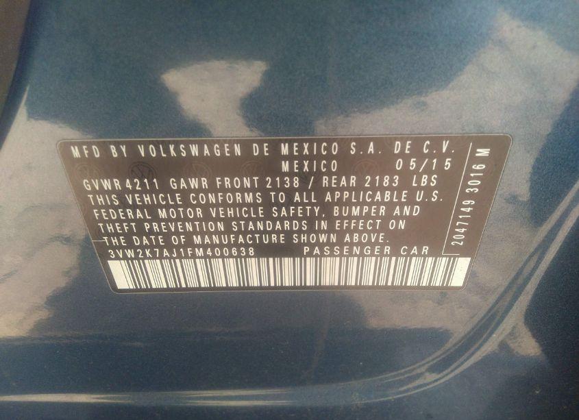 Photo 9 of 2015 Volkswagen Jetta 2.0L S (VIN 3VW2K7AJ1FM400638)