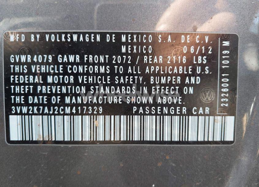 Photo 9 of 2012 Volkswagen Jetta 2.0L S (VIN 3VW2K7AJ2CM417329)