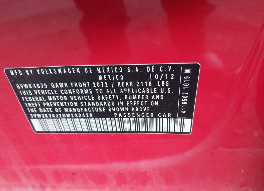 Photo 9 of 2013 Volkswagen Jetta 2.0L S (VIN 3VW2K7AJ2DM233428)