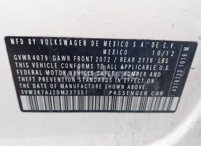 Photo 9 of 2013 Volkswagen Jetta 2.0L S (VIN 3VW2K7AJ2DM237351)