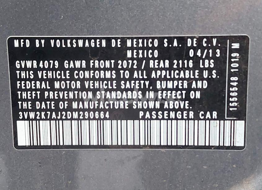 Photo 9 of 2013 Volkswagen Jetta 2.0L S (VIN 3VW2K7AJ2DM290664)