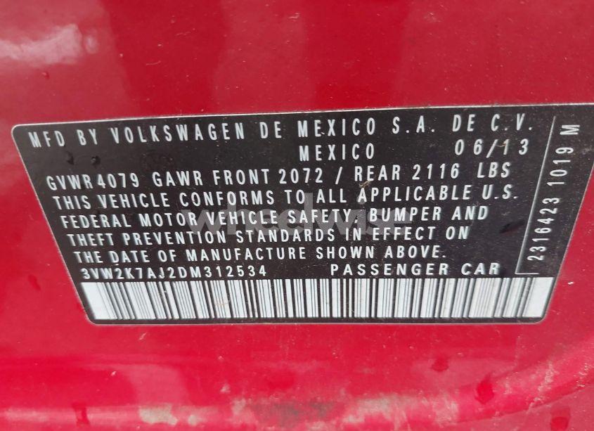 Photo 9 of 2013 Volkswagen Jetta 2.0L BASE/2.0L S (VIN 3VW2K7AJ2DM312534)