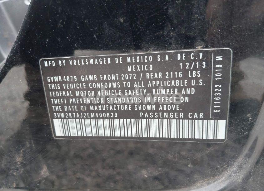 Photo 9 of 2014 Volkswagen Jetta 2.0L S (VIN 3VW2K7AJ2EM400839)