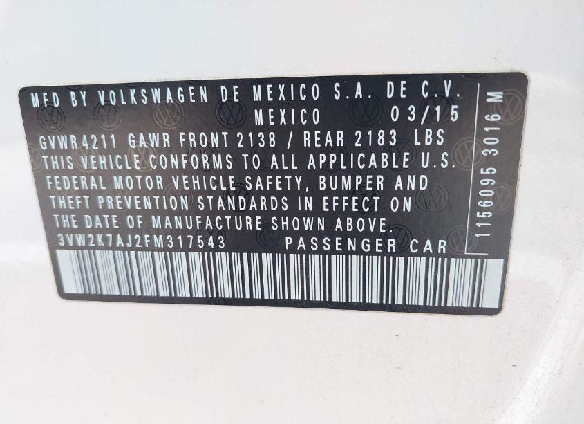 Photo 9 of 2015 Volkswagen Jetta 2.0L S (VIN 3VW2K7AJ2FM317543)