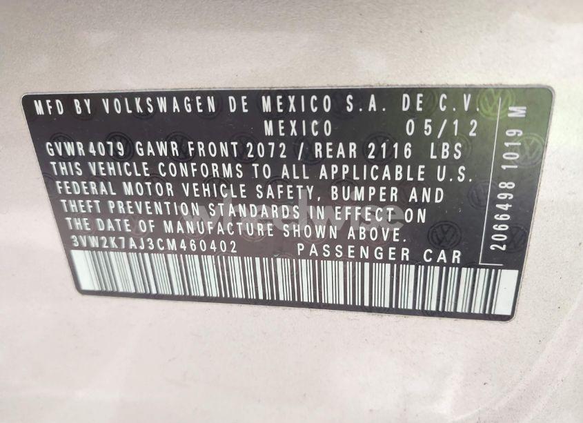 Photo 9 of 2012 Volkswagen Jetta 2.0L S (VIN 3VW2K7AJ3CM460402)