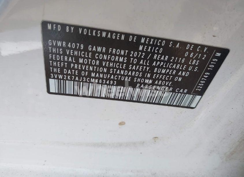 Photo 9 of 2012 Volkswagen Jetta 2.0L S (VIN 3VW2K7AJ3CM463493)