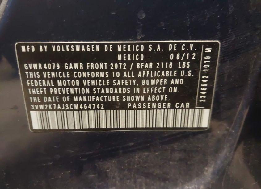 Photo 9 of 2012 Volkswagen Jetta 2.0L S (VIN 3VW2K7AJ3CM464742)