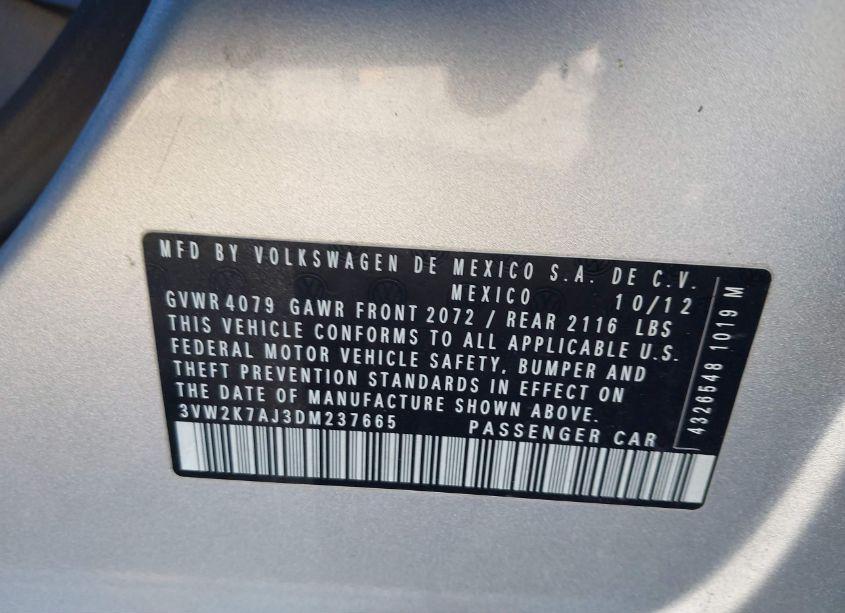 Photo 9 of 2013 Volkswagen Jetta 2.0L S (VIN 3VW2K7AJ3DM237665)