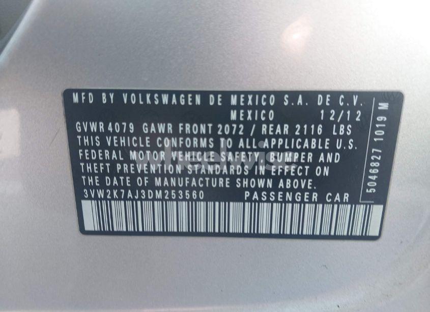 Photo 9 of 2013 Volkswagen Jetta 2.0L S (VIN 3VW2K7AJ3DM253560)