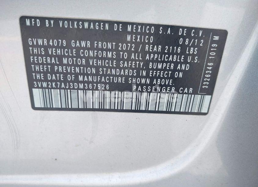 Photo 9 of 2013 Volkswagen Jetta 2.0L S (VIN 3VW2K7AJ3DM367526)