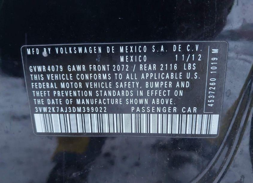 Photo 9 of 2013 Volkswagen Jetta 2.0L S (VIN 3VW2K7AJ3DM399022)