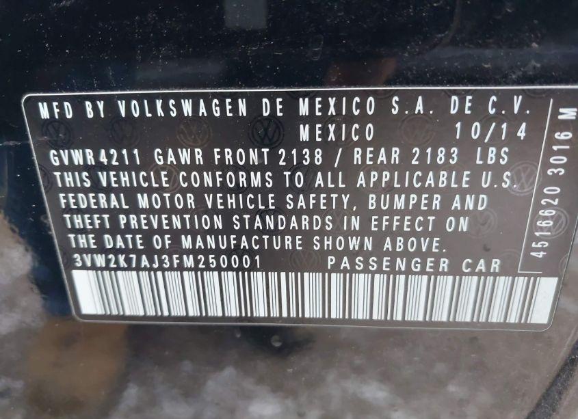 Photo 9 of 2015 Volkswagen Jetta 2.0L S (VIN 3VW2K7AJ3FM250001)