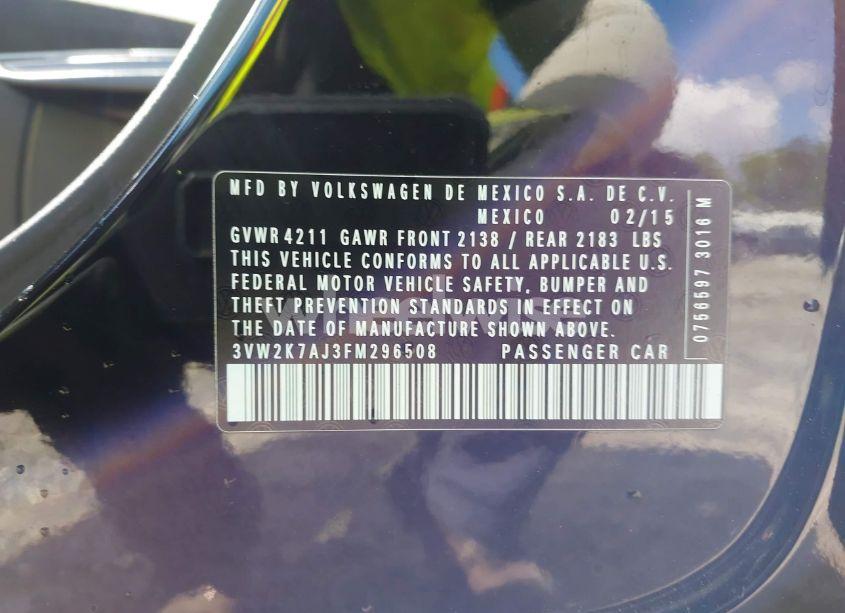 Photo 9 of 2015 Volkswagen Jetta 2.0L S (VIN 3VW2K7AJ3FM296508)