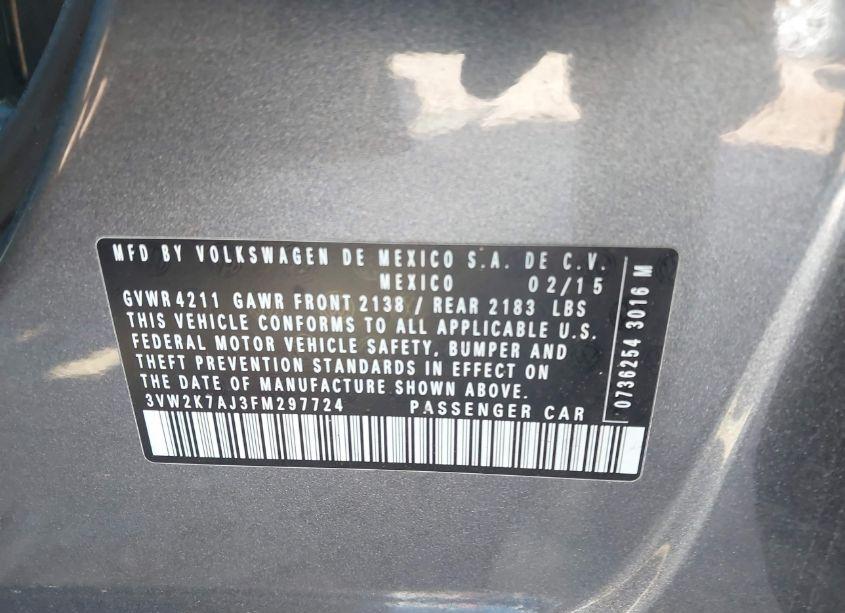 Photo 9 of 2015 Volkswagen Jetta 2.0L S (VIN 3VW2K7AJ3FM297724)