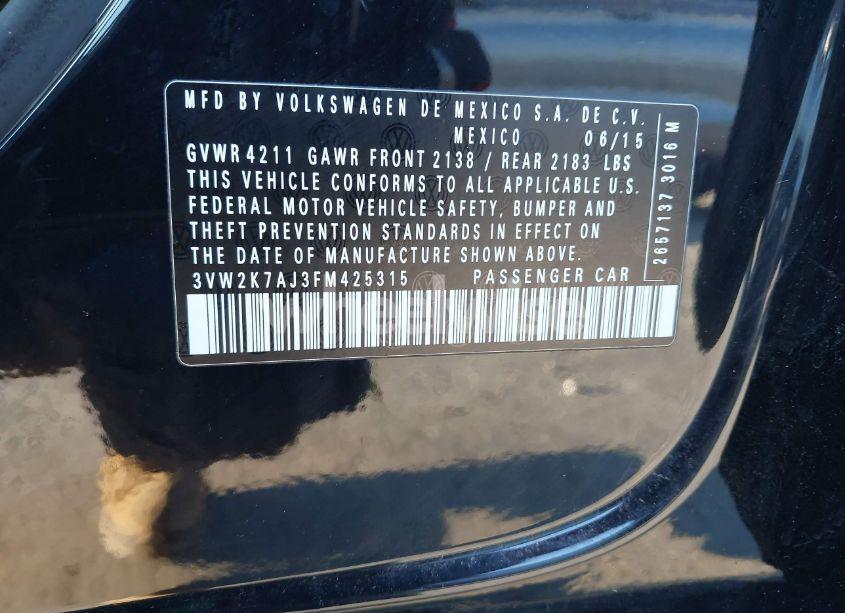 Photo 9 of 2015 Volkswagen Jetta 2.0L S (VIN 3VW2K7AJ3FM425315)