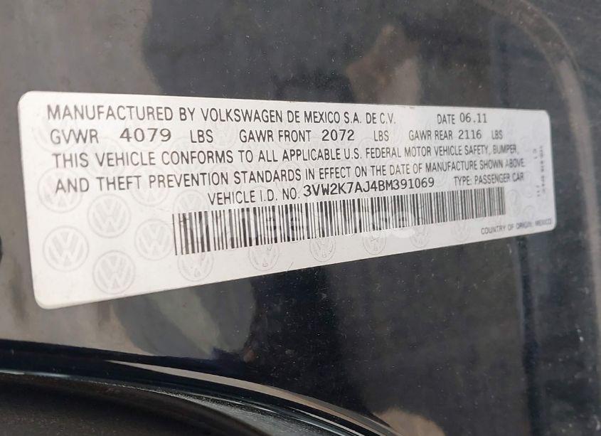 Photo 9 of 2011 Volkswagen Jetta 2.0L BASE/2.0L S (VIN 3VW2K7AJ4BM391069)