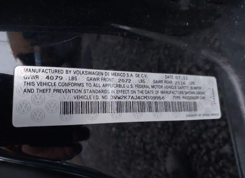 Photo 9 of 2012 Volkswagen Jetta 2.0L S (VIN 3VW2K7AJ4CM309956)