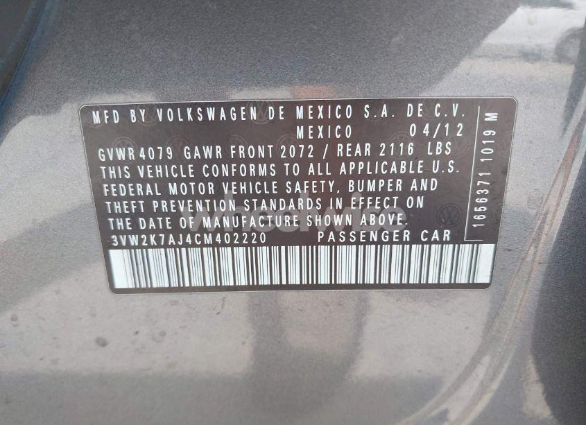 Photo 9 of 2012 Volkswagen Jetta 2.0L S (VIN 3VW2K7AJ4CM402220)