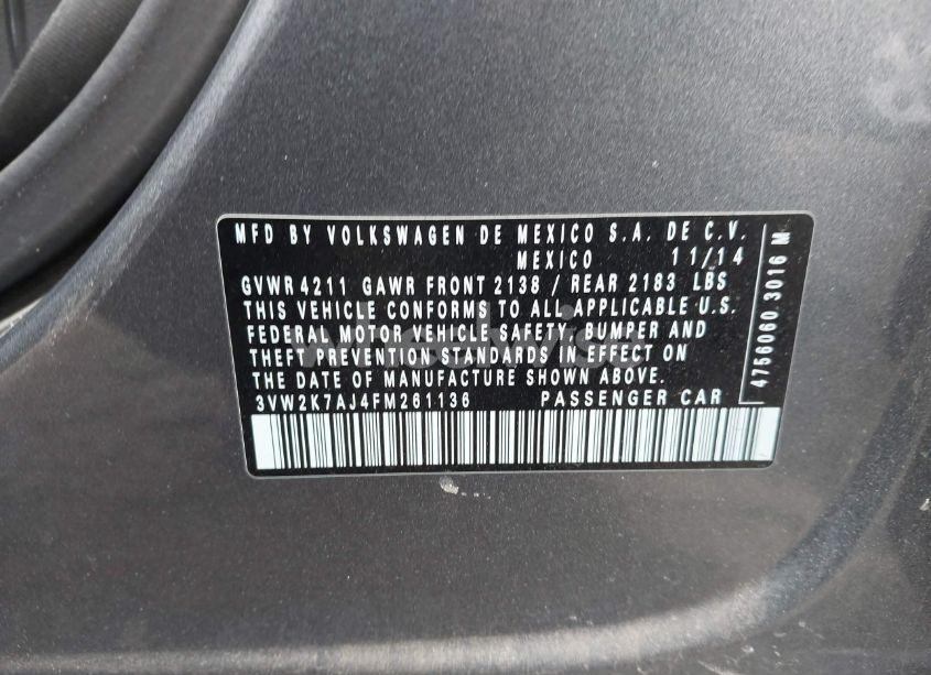 Photo 9 of 2015 Volkswagen Jetta 2.0L S (VIN 3VW2K7AJ4FM261136)