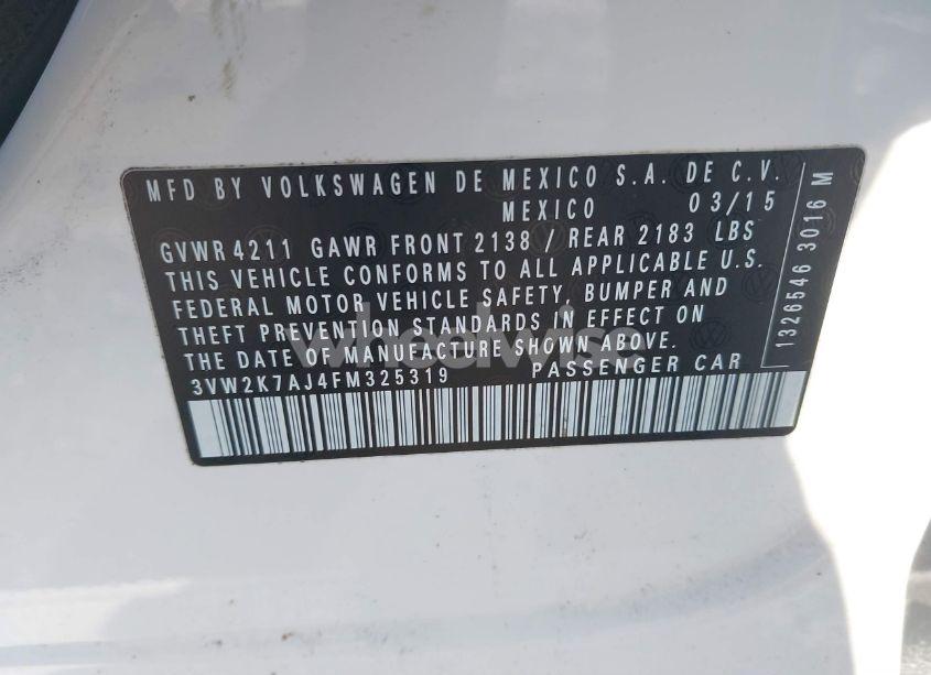 Photo 9 of 2015 Volkswagen Jetta 2.0L S (VIN 3VW2K7AJ4FM325319)
