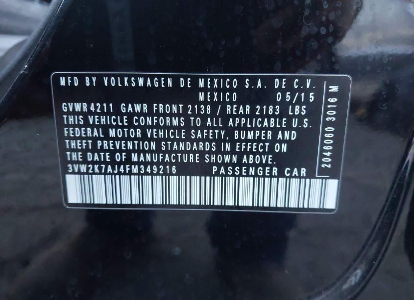 Photo 9 of 2015 Volkswagen Jetta 2.0L S (VIN 3VW2K7AJ4FM349216)