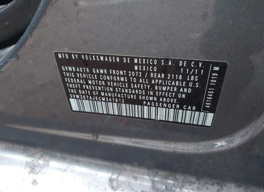 Photo 9 of 2012 Volkswagen Jetta 2.0L S (VIN 3VW2K7AJ5CM347812)