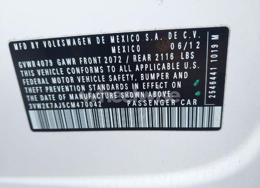 Photo 9 of 2012 Volkswagen Jetta 2.0L S (VIN 3VW2K7AJ5CM470042)