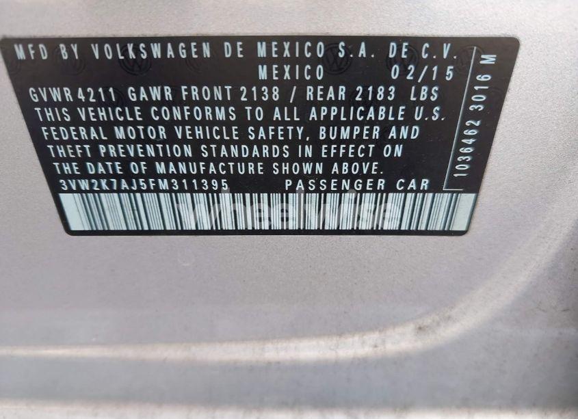 Photo 9 of 2015 Volkswagen Jetta 2.0L S (VIN 3VW2K7AJ5FM311395)