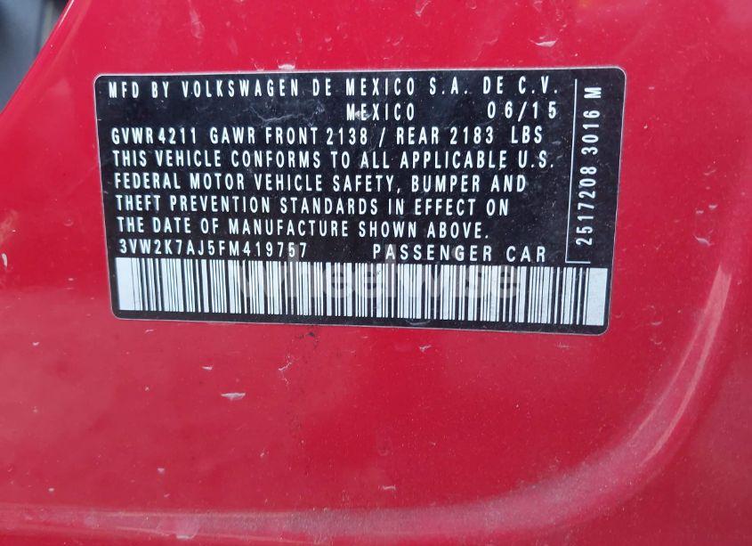 Photo 9 of 2015 Volkswagen Jetta 2.0L S (VIN 3VW2K7AJ5FM419757)