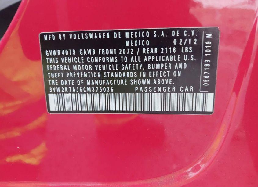 Photo 9 of 2012 Volkswagen Jetta 2.0L S (VIN 3VW2K7AJ6CM375036)