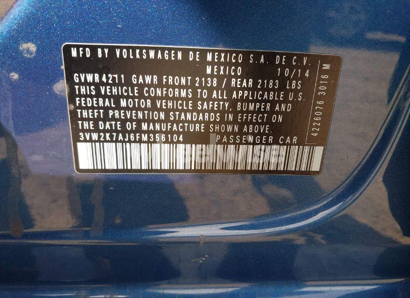 Photo 9 of 2015 Volkswagen Jetta 2.0L S (VIN 3VW2K7AJ6FM356104)