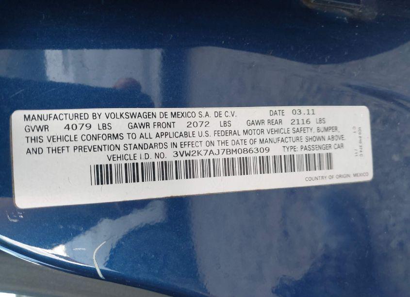 Photo 9 of 2011 Volkswagen Jetta 2.0L S (VIN 3VW2K7AJ7BM086309)