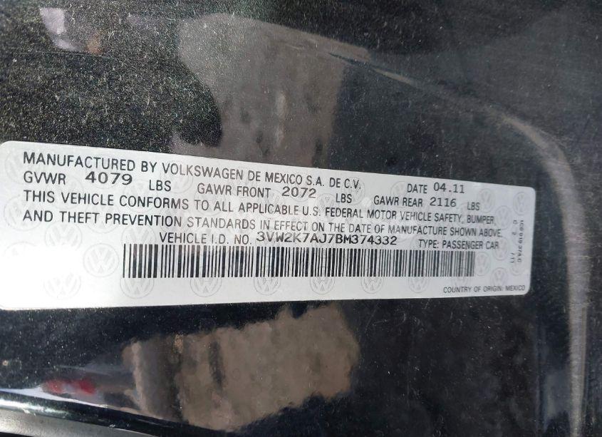 Photo 9 of 2011 Volkswagen Jetta 2.0L S (VIN 3VW2K7AJ7BM374332)