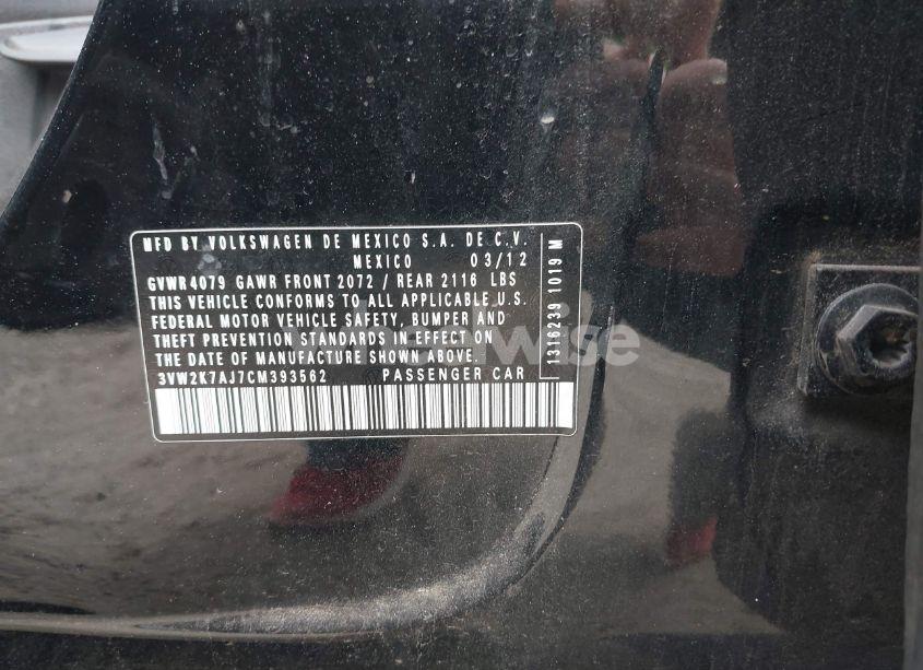 Photo 9 of 2012 Volkswagen Jetta 2.0L S (VIN 3VW2K7AJ7CM393562)